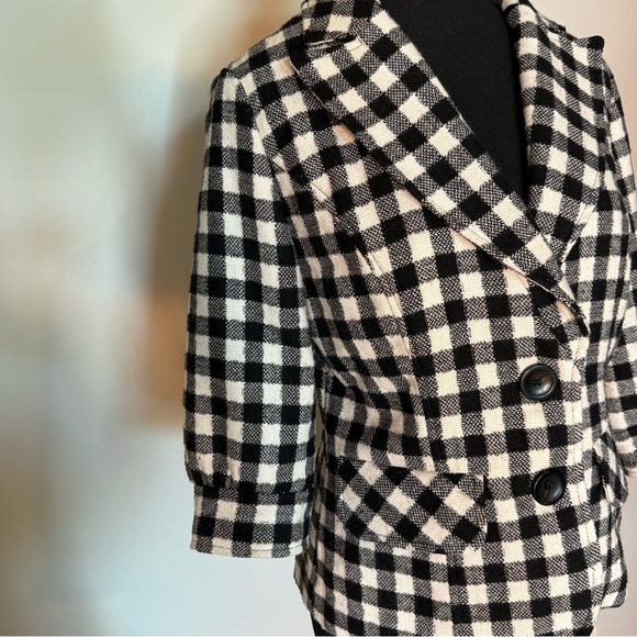 BURLAPP ANTHROPOLOGIE Wool Checker Plaid Blazer Jacket Gingham 3/4 Sleeves Sz 8 - Picture 3 of 10